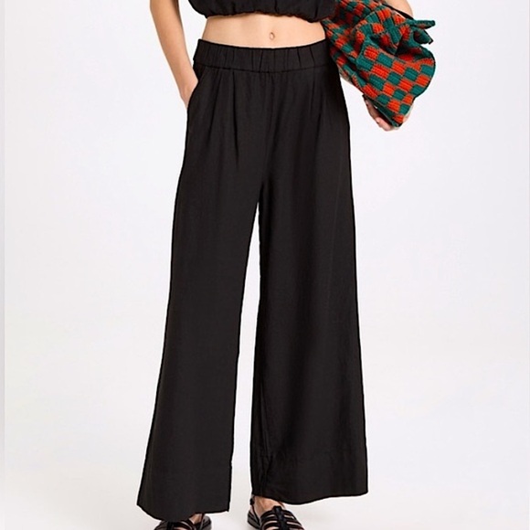 Stateside Linen Wide Leg High Rise Pull On Cropped Pants Black Small - Picture 1 of 10